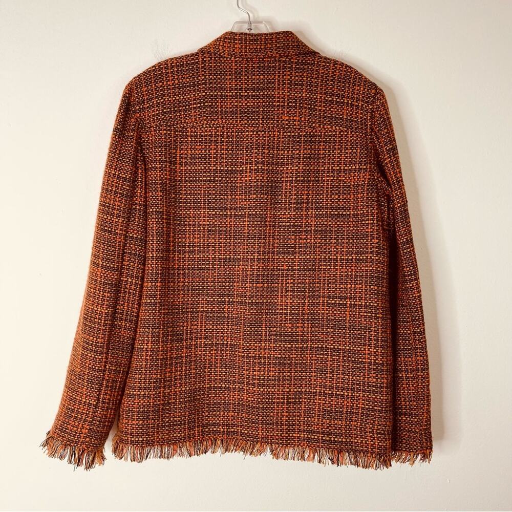 Vintage orange brown tweed wool fringe button preppy office blazer medium - Picture 6 of 6